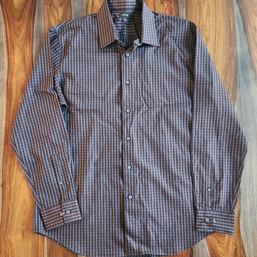 Long Sleeve Button Down Apt. 9 Men's Shirt Plaid Business Casual GUC